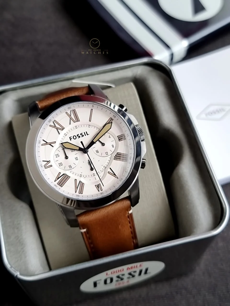 Fossil Men’s Quartz Leather Strap Brown Dial 44mm Watch FS5214 - Image 9