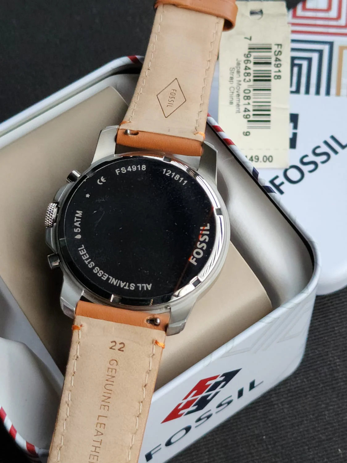 Fossil Men's FS4918 Grant Chronograph Stainless Steel Watch With Tan Leather Band - Image 3