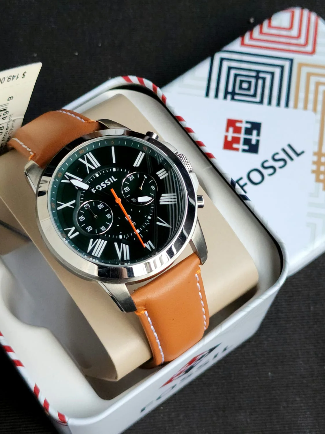 Fossil Men's FS4918 Grant Chronograph Stainless Steel Watch With Tan Leather Band - Image 4