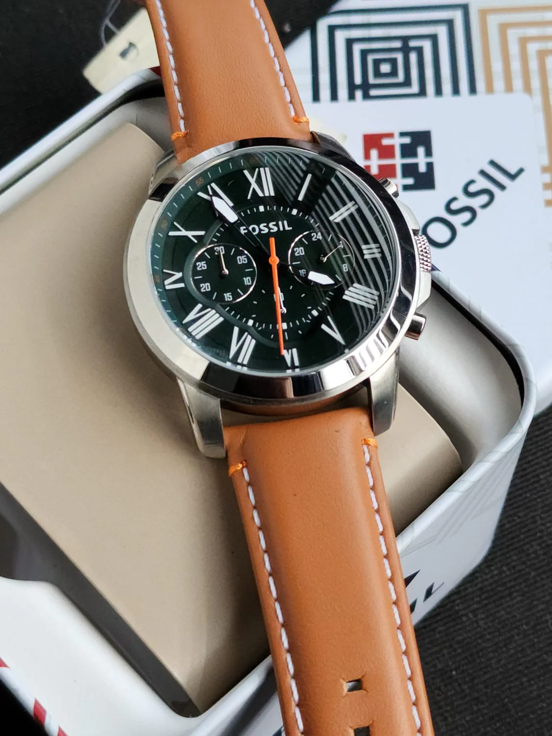 Fossil Men's FS4918 Grant Chronograph Stainless Steel Watch With Tan Leather Band - Image 5