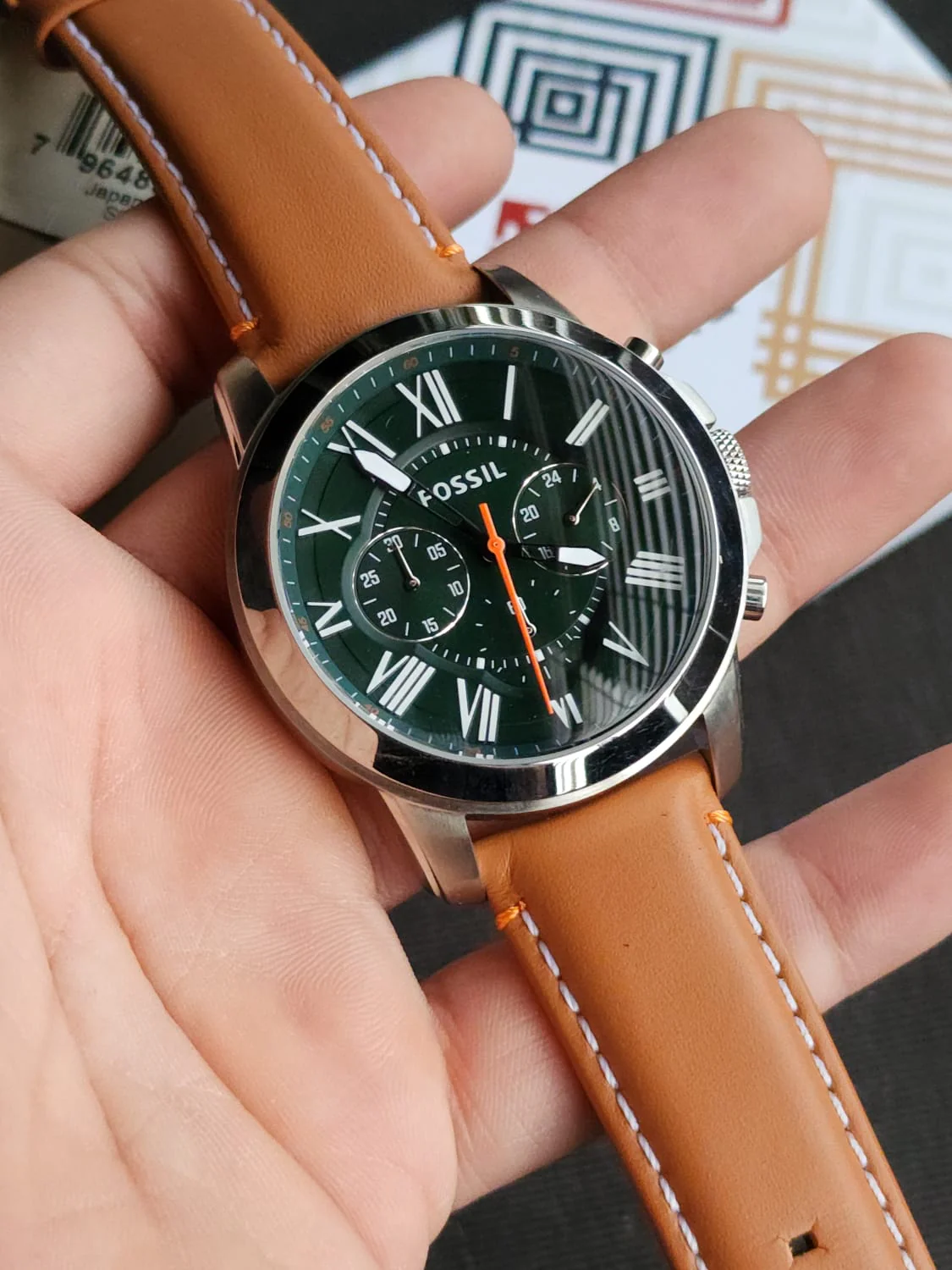 Fossil Men's FS4918 Grant Chronograph Stainless Steel Watch With Tan Leather Band - Image 6