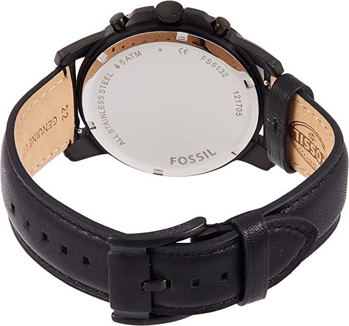 Fossil Men's Grant Quartz Stainless Steel and Leather Chronograph Watch, Color: Black (Model: FS5132) - Image 3
