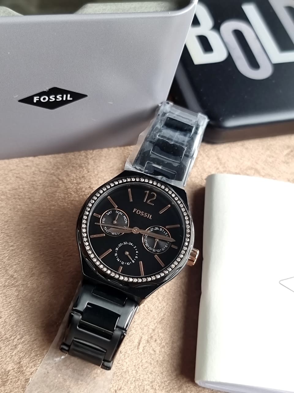 Fossil Evanston His & Her Black Stainless Steel Multifunction Couple Watch Set – BQ2645SET - Image 2