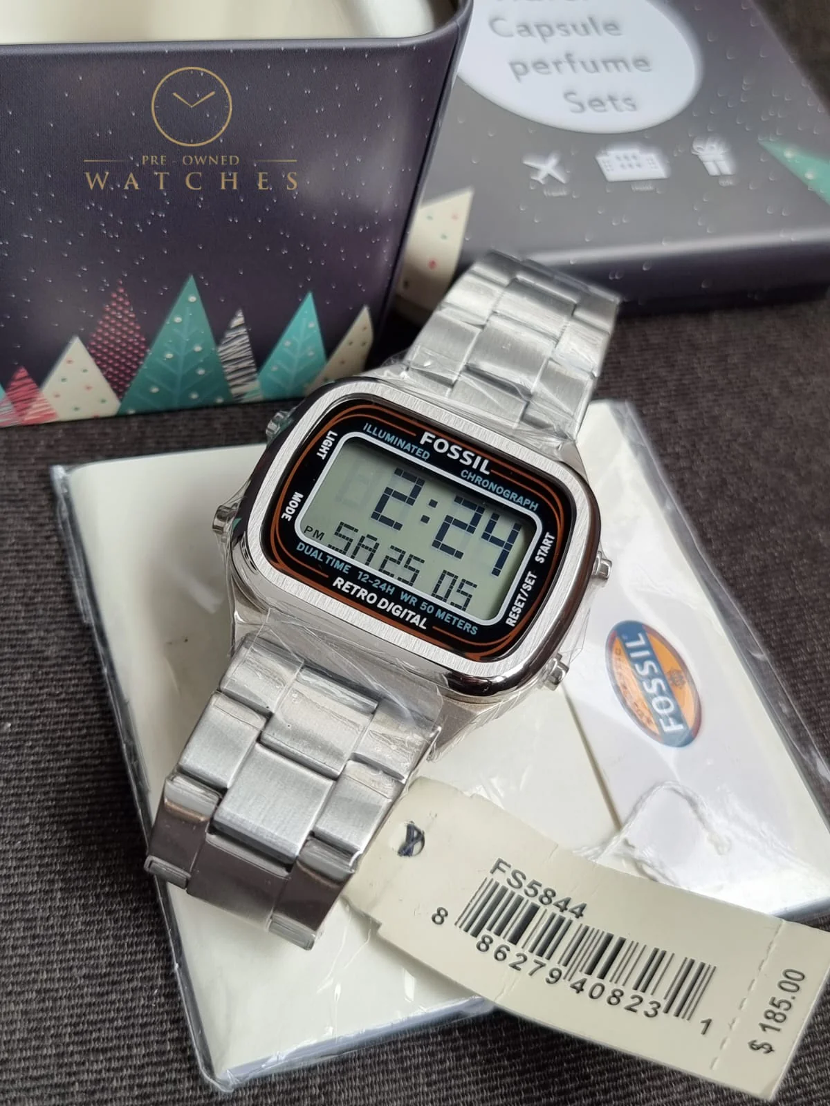 Fossil Retro Digital Silver Stainless Steel Positive Display Dial Digital Watch for Gents - FS5844 - Image 2