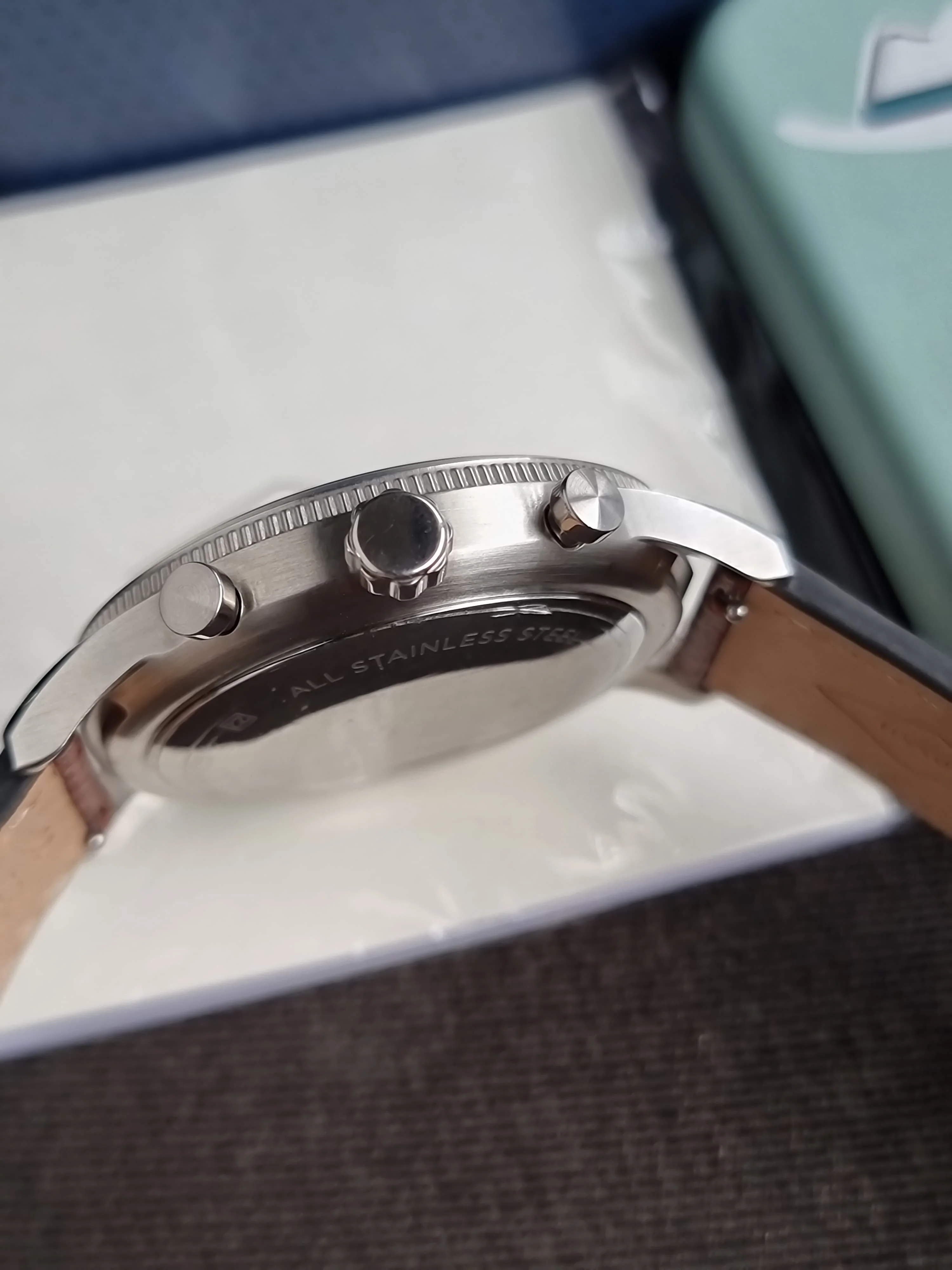 FOSSIL RETRO PILOT SILVER DIAL CHRONOGRAPH BROWN LEATHER MEN'S WATCH FS5809 - Image 5