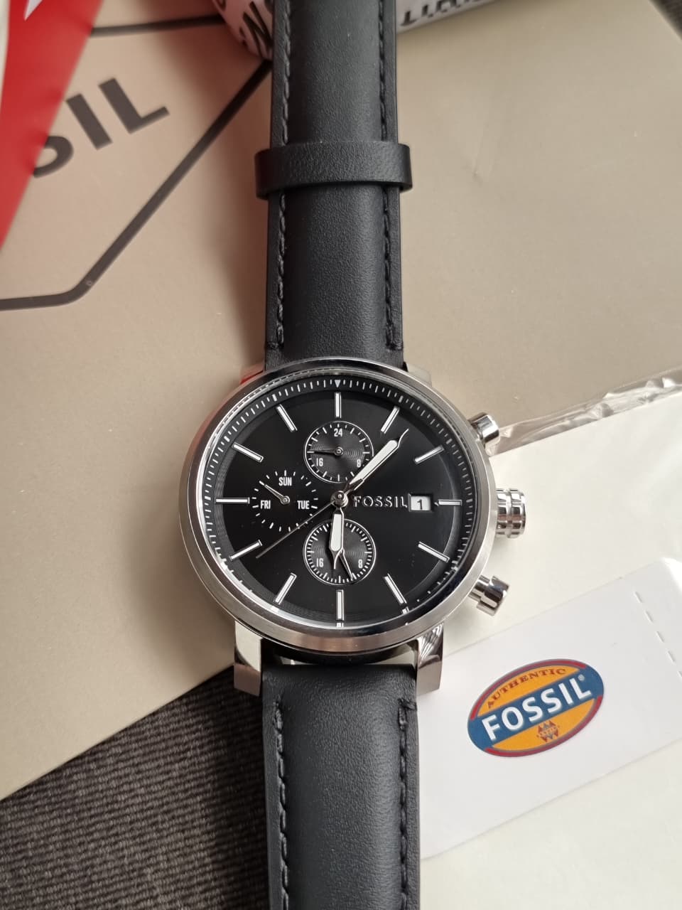 Fossil Rhett Black Quartz Leather Watch BQ2849 - Image 2