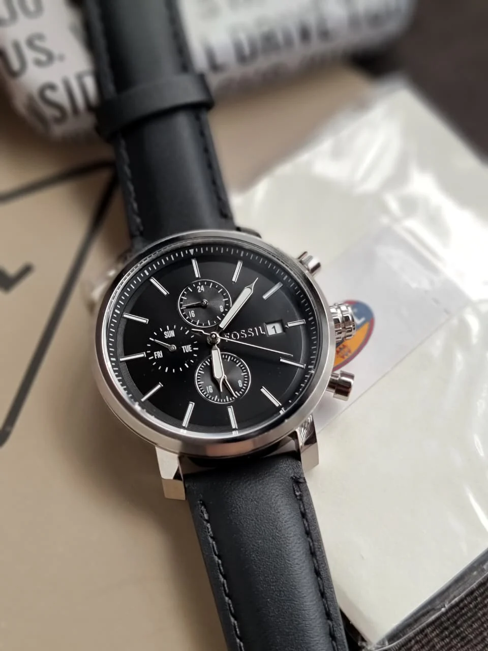 Fossil Rhett Black Quartz Leather Watch BQ2849 - Image 4
