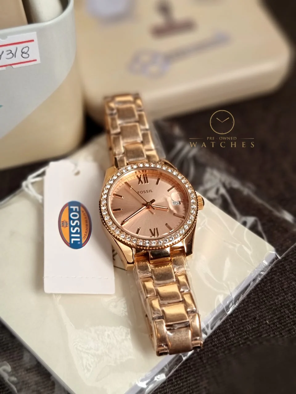 FOSSIL Scarlette Crystal Rose Dial Ladies Watch ES4318