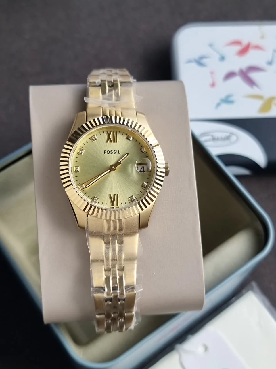 Fossil Scarlette Three-Hand Date Gold-Tone Stainless Steel Watch ES5338