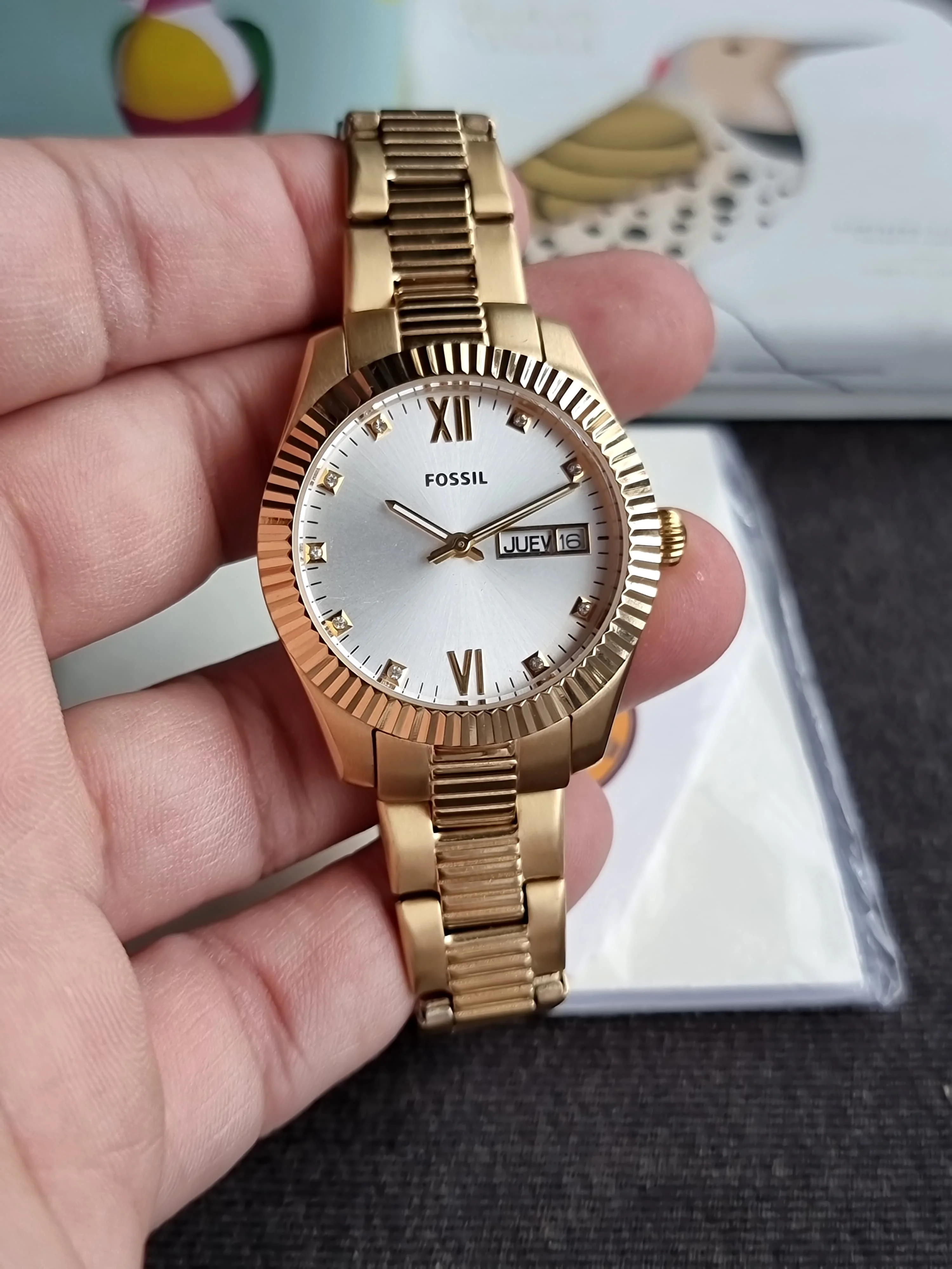 Fossil Scarlette Three-Hand Day-Date Gold-Tone Stainless Steel Watch ES5199