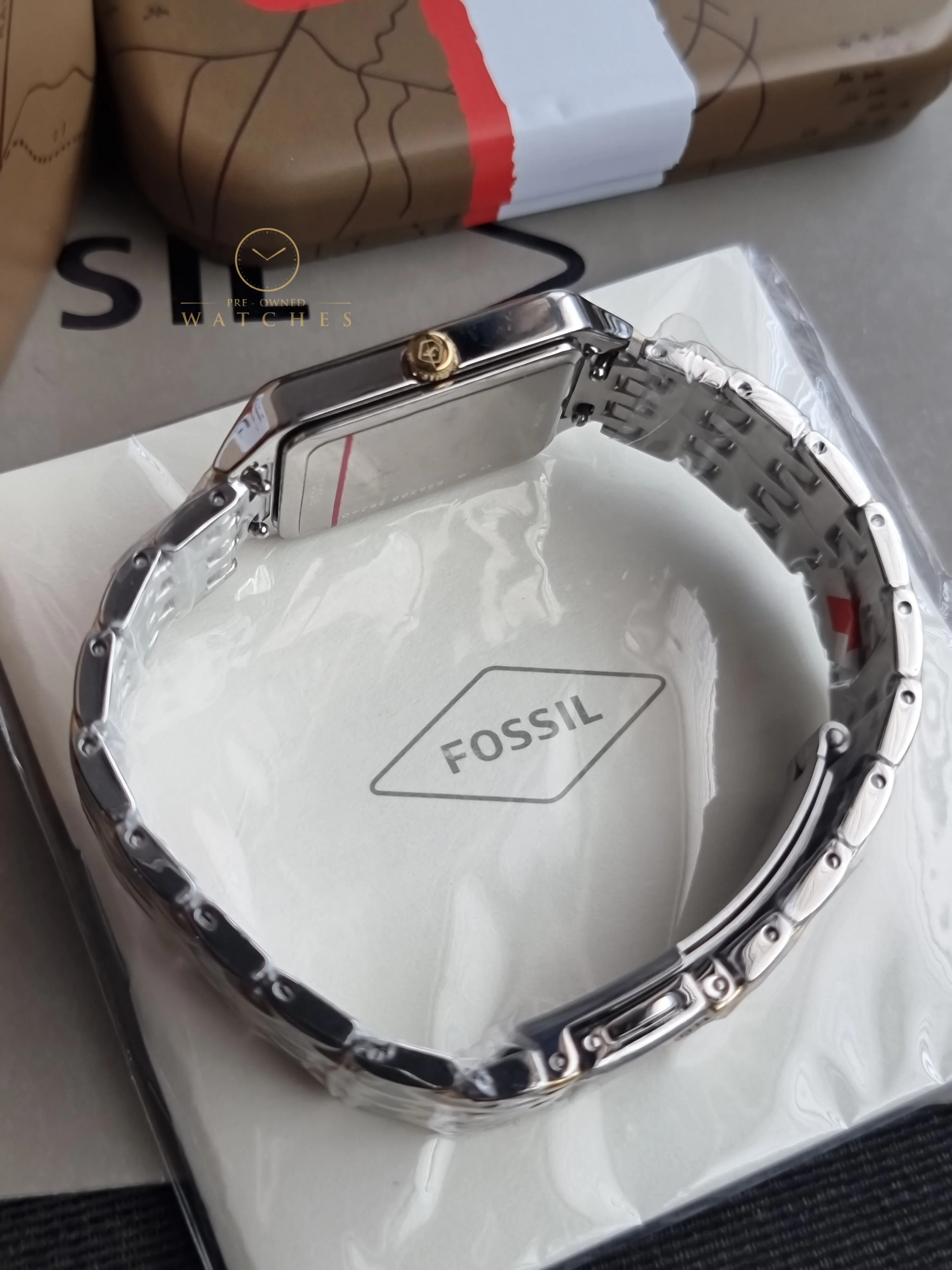 Fossil Women's Raquel Three-Hand Date Silver and Gold Two-Tone Stainless Steel Bracelet Watch (Model: ES5368) - Image 6