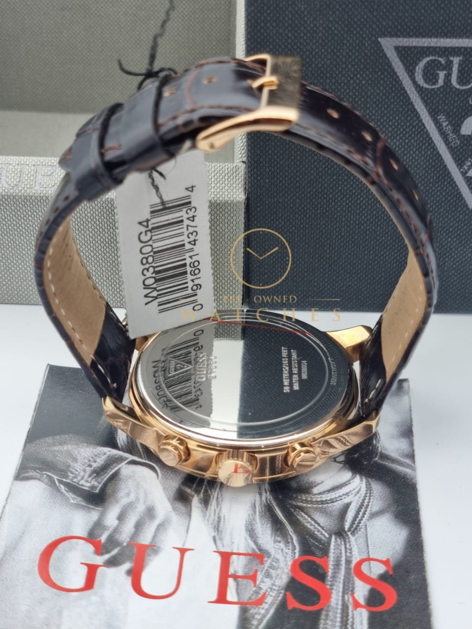 Guess Men’s Analog Leather Strap Champagne Dial 45mm Watch W0380G4 - Image 6