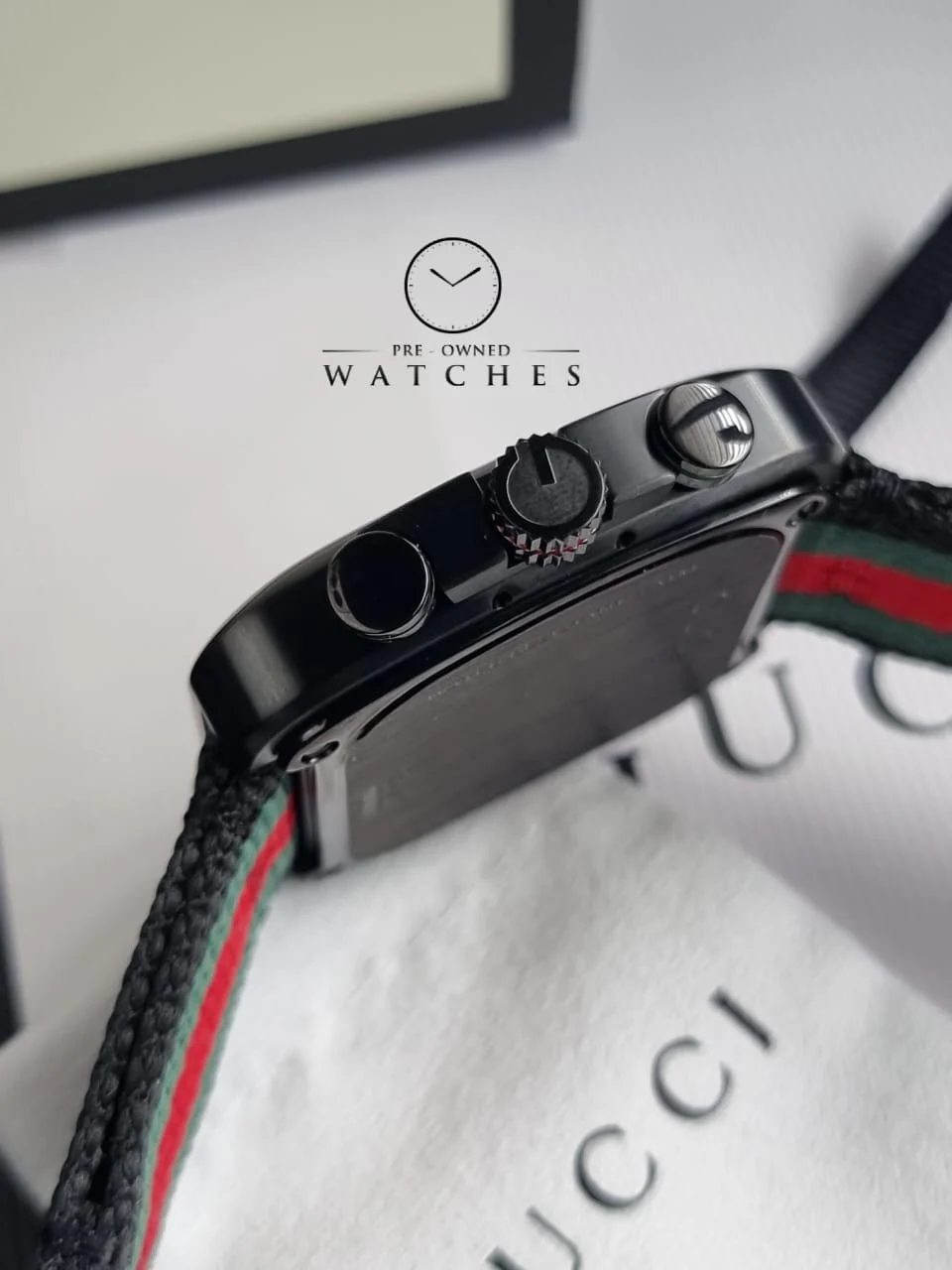 Gucci Coupe Black Stainless Steel with Striped Nylon Strap Men's Watch(Model:YA131202) - Image 6