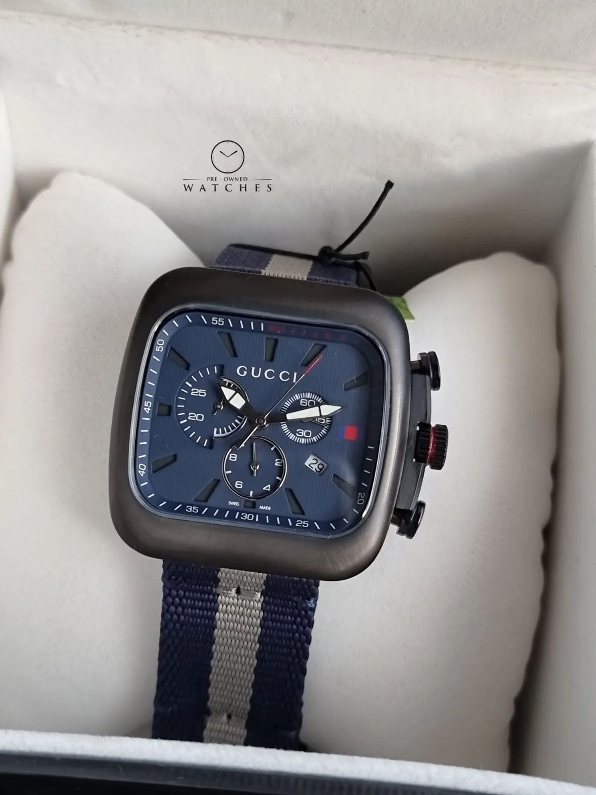 Gucci Coupe Blue-Gray-Blue Web Nylon Nato Blue Guilloche Dial Chronograph Quartz Watch for Gents - YA131203 - Image 6