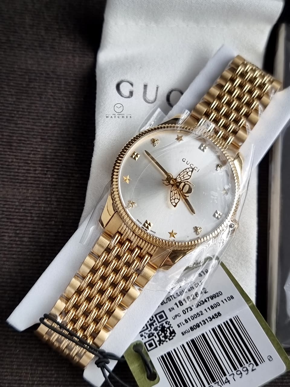GUCCI G-TIMELESS 36MM GOLD PVD SILVER DIAL SLIM LADIES WATCH YA1264155 - Image 7
