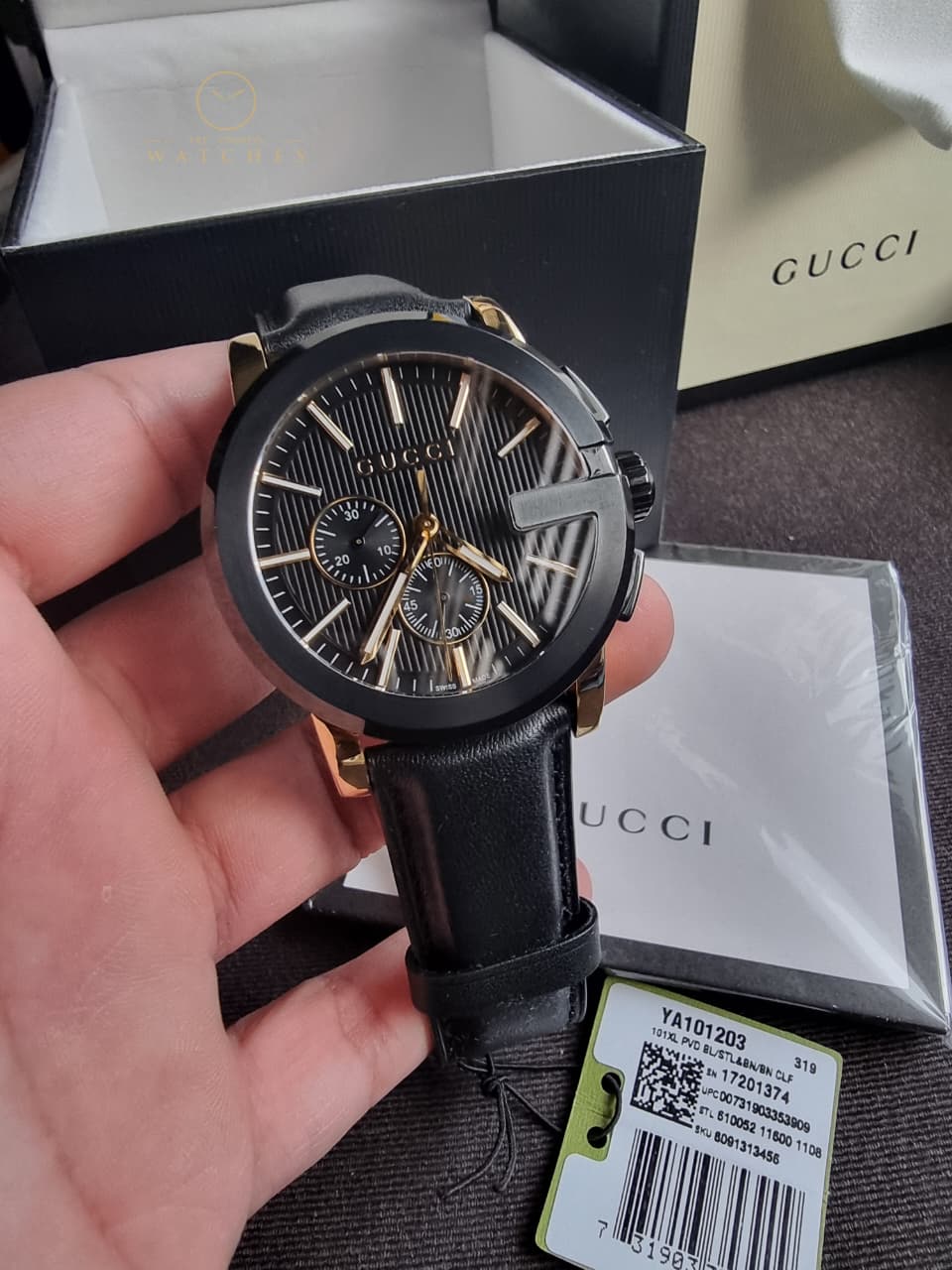 Gucci Men’s Analog Quartz Leather Strap Black Dial 44mm Watch YA101203 - Image 4
