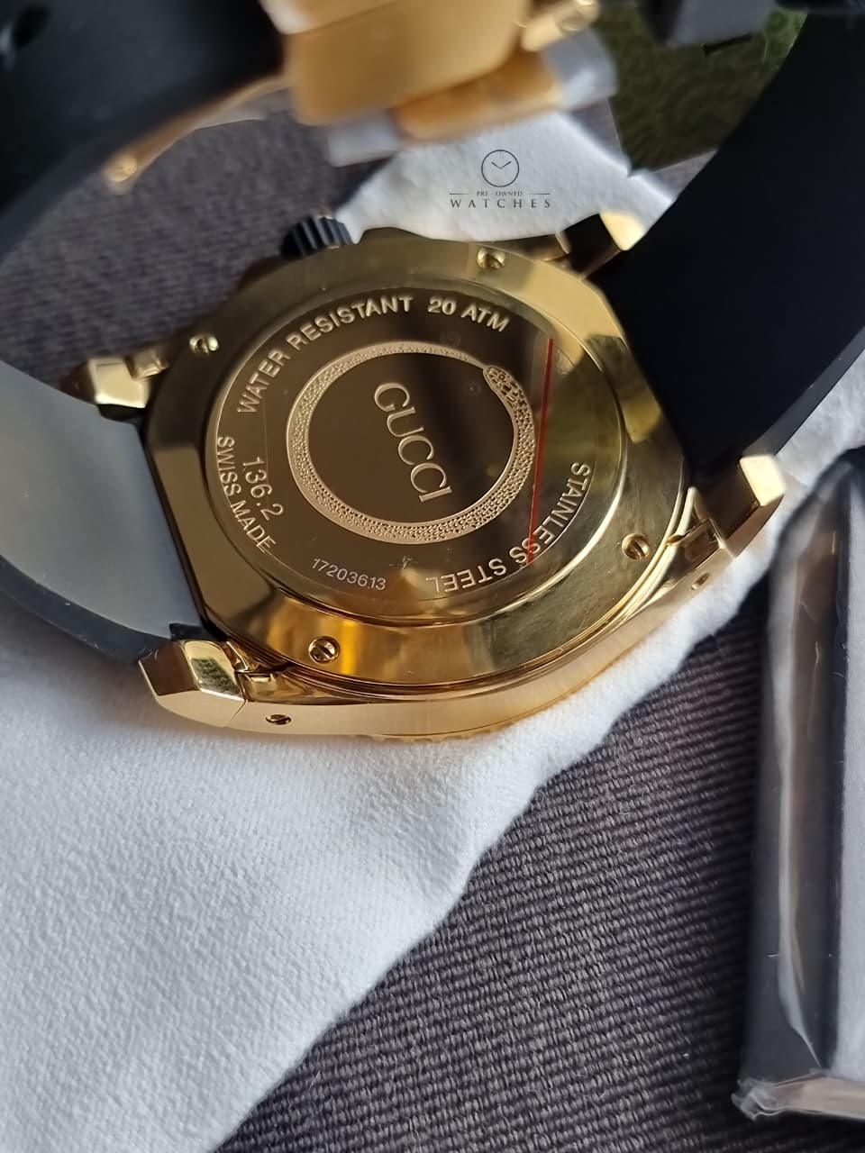 Gucci Men’s Analog Quartz Swiss Made Silicone Strap Black Dial 45mm Watch YA136219 - Image 6