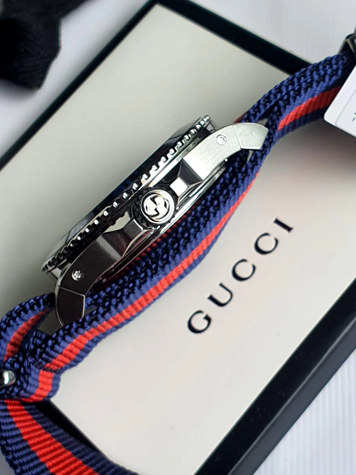 Gucci Men’s Swiss Made Quartz Nylon Strap Black Dial 45mm Watch YA136210 - Image 7