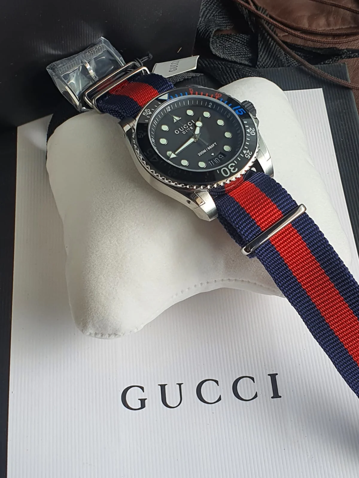 Gucci Men’s Swiss Made Quartz Nylon Strap Black Dial 45mm Watch YA136210 - Image 9