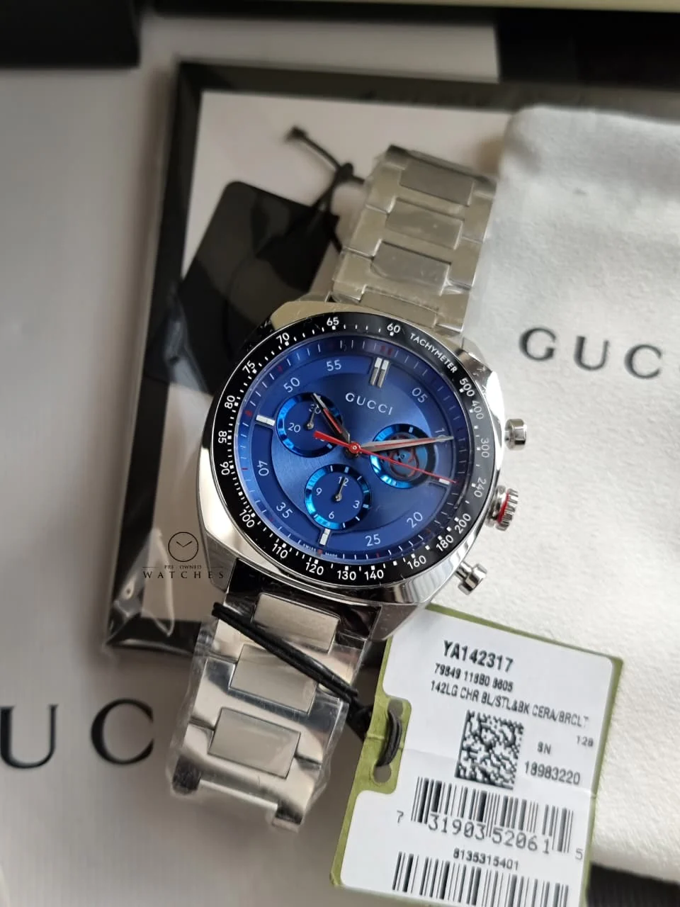 Gucci Men’s Swiss Made Quartz Stainless Steel Blue Dial 41mm Watch YA142317