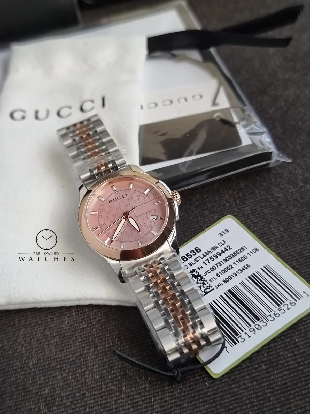 GuGucci Women’s Quartz Two Tone Stainless Steel Pink Mother Of Pearl Dial 27mm Watch YA126536 - Image 6
