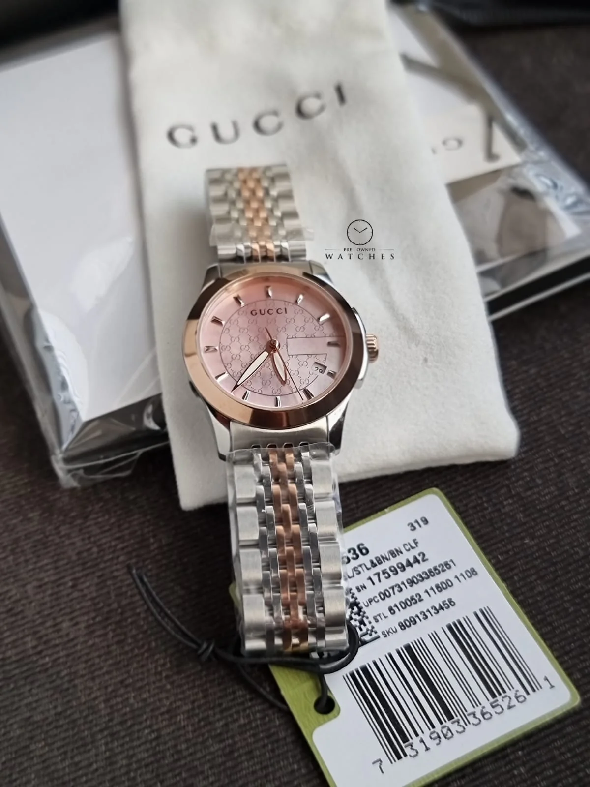GuGucci Women’s Quartz Two Tone Stainless Steel Pink Mother Of Pearl Dial 27mm Watch YA126536 - Image 7