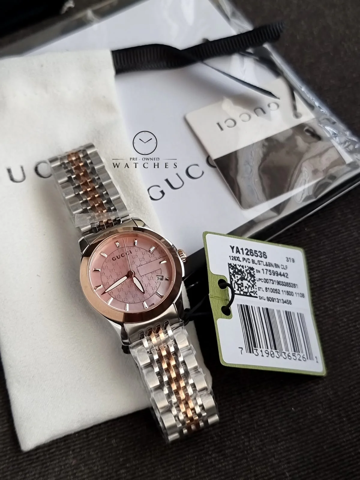 GuGucci Women’s Quartz Two Tone Stainless Steel Pink Mother Of Pearl Dial 27mm Watch YA126536 - Image 8