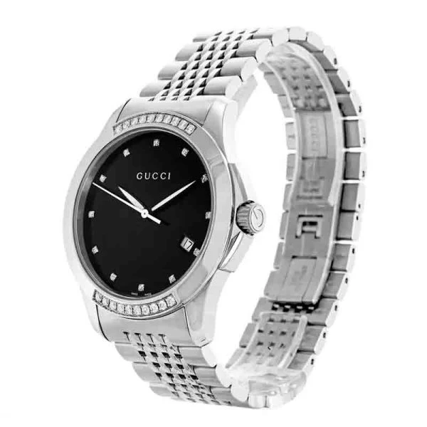 Gucci Women’s Swiss Made Quartz Silver Stainless Steel Black Dial 38mm Watch YA126408 - Image 2