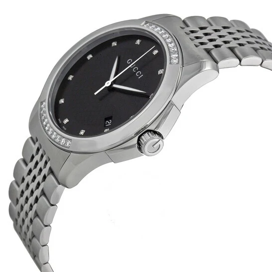 Gucci Women’s Swiss Made Quartz Silver Stainless Steel Black Dial 38mm Watch YA126408 - Image 3