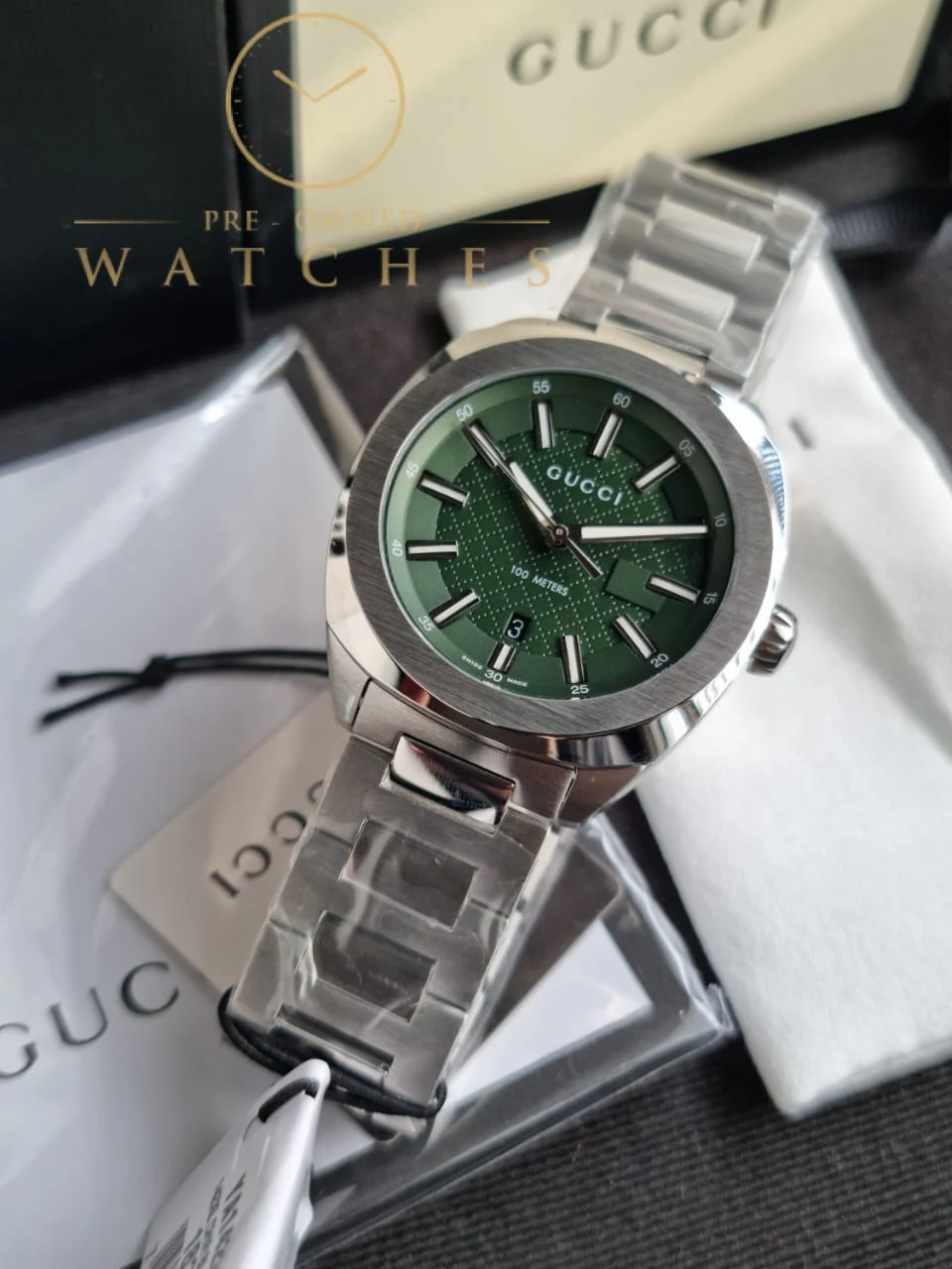 Gucci YA142313 Men's Green Dial Quartz Watch - Image 10