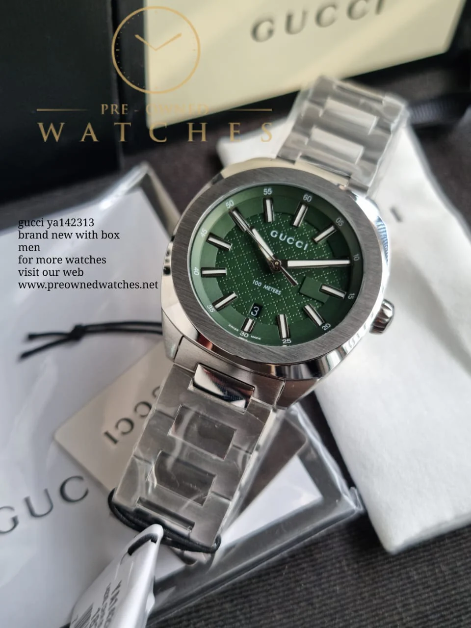 Gucci YA142313 Men's Green Dial Quartz Watch - Image 9