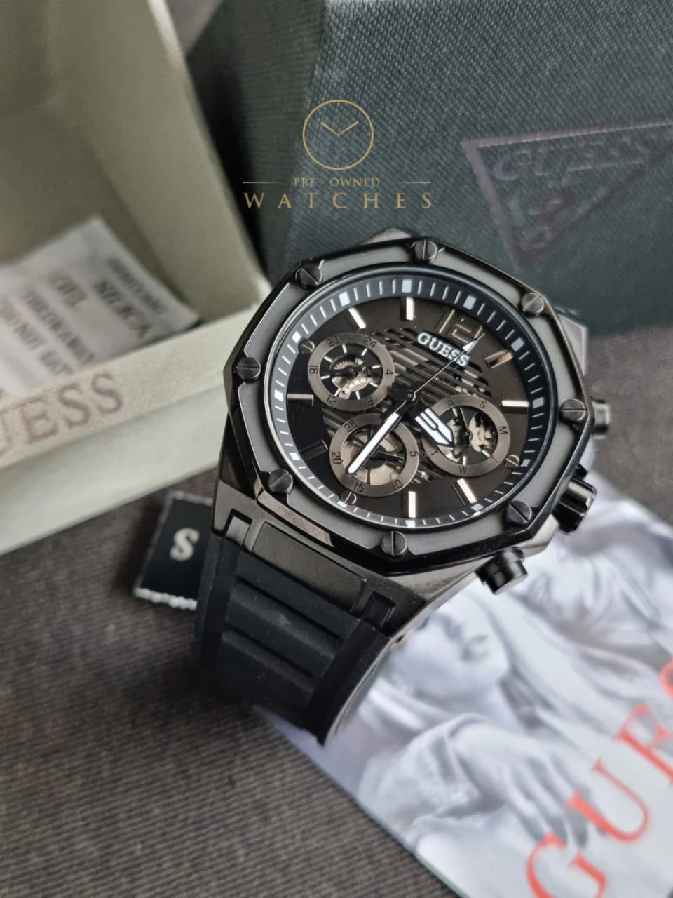 Guess Men’s Quartz Black Silicone Strap Black Dial 44mm Watch GW0263G4 - Image 4