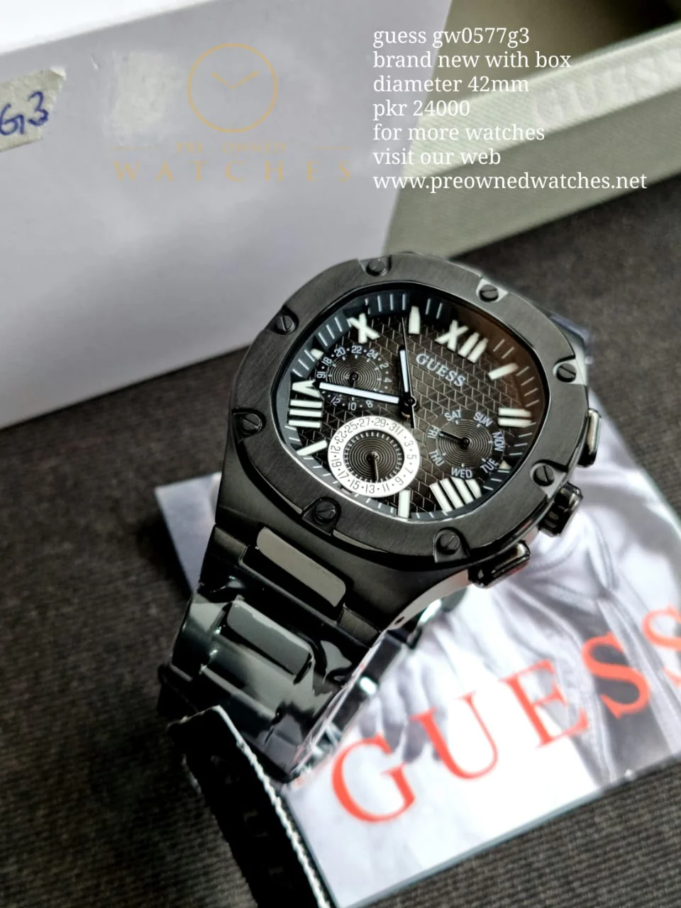 Guess Men’s Quartz Black Stainless Steel Black Dial 42mm Watch GW0572G3 - Image 4