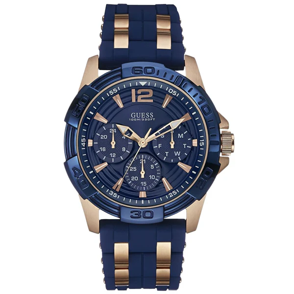 Guess Men’s Quartz Blue Silicone & Stainless Steel Blue Dial 43mm Watch W0366G4 - Image 2