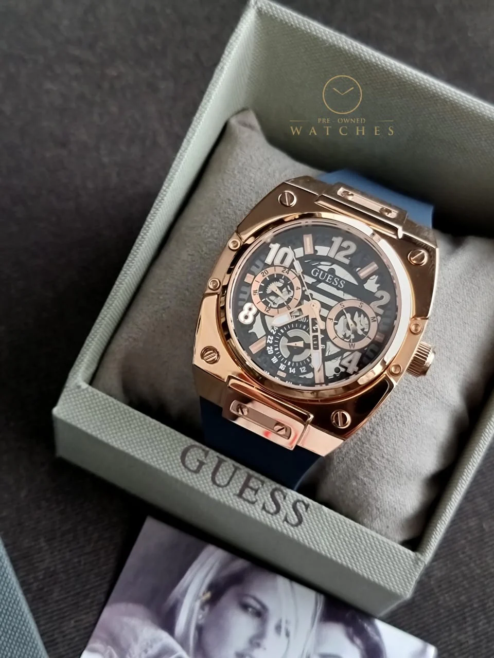 Guess Men’s Quartz Blue Silicone Strap Black Dial 43mm Watch GW0569G3 - Image 6