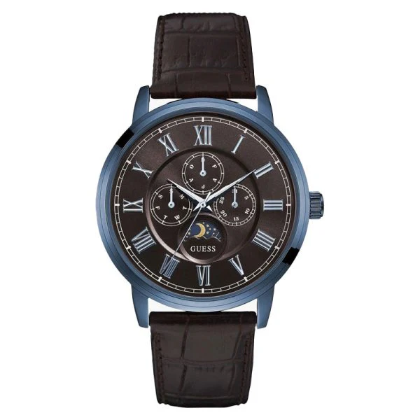 Guess Men’s Quartz Brown Leather Strap Brown Dial 44mm Watch W0870G3