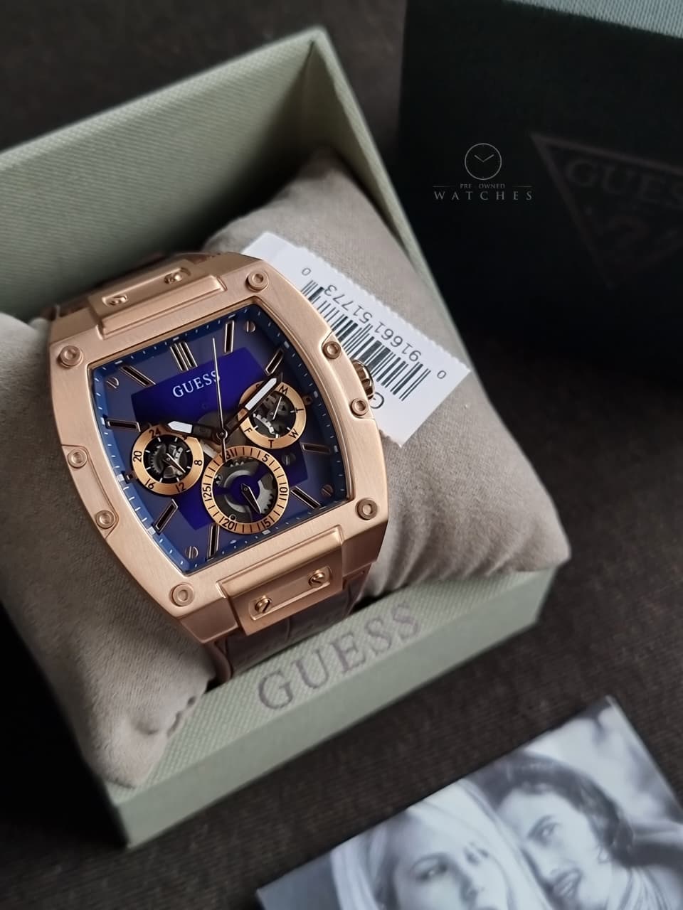 Guess Men’s Quartz Brown Silicone & Leather Strap Blue Dial 43mm Watch GW0202G2 - Image 3