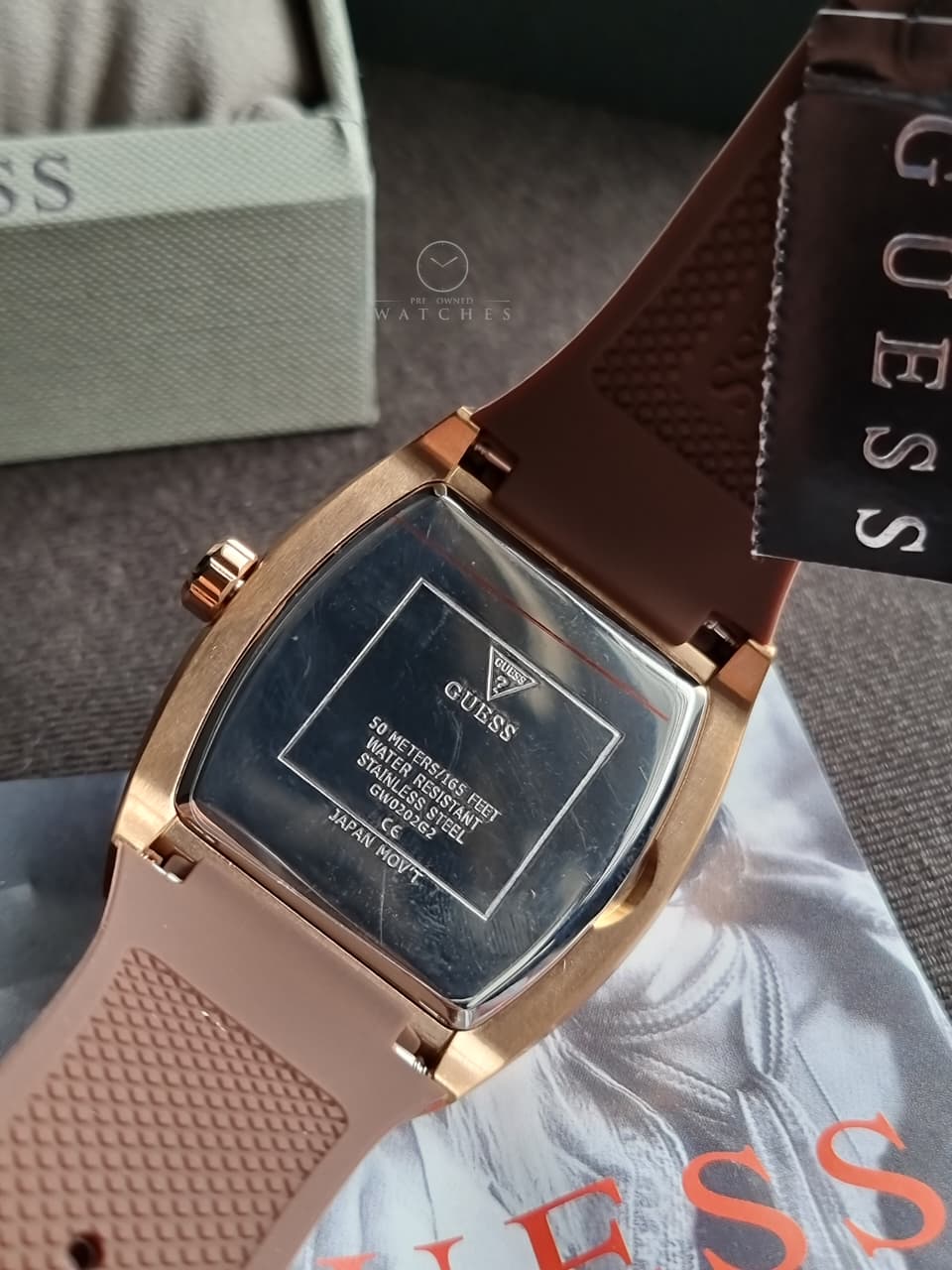 Guess Men’s Quartz Brown Silicone & Leather Strap Blue Dial 43mm Watch GW0202G2 - Image 5