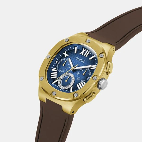 Guess Men’s Quartz Brown Silicone Strap Blue Dial 42mm Watch GW0571G5 - Image 2