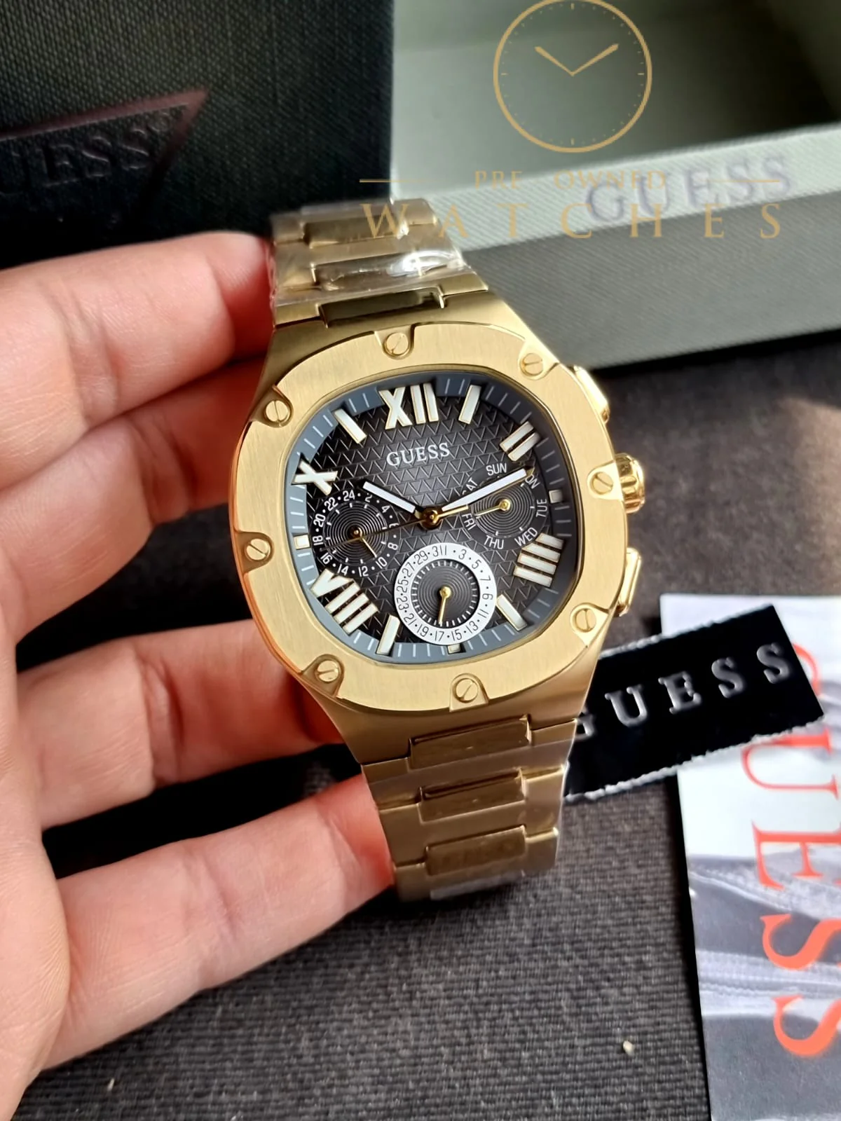 Guess Men’s Quartz Gold Stainless Steel Black Dial 42mm Watch GW0572G2 - Image 10