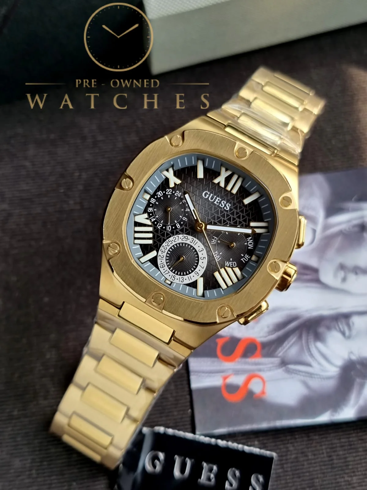 Guess Men’s Quartz Gold Stainless Steel Black Dial 42mm Watch GW0572G2 - Image 4