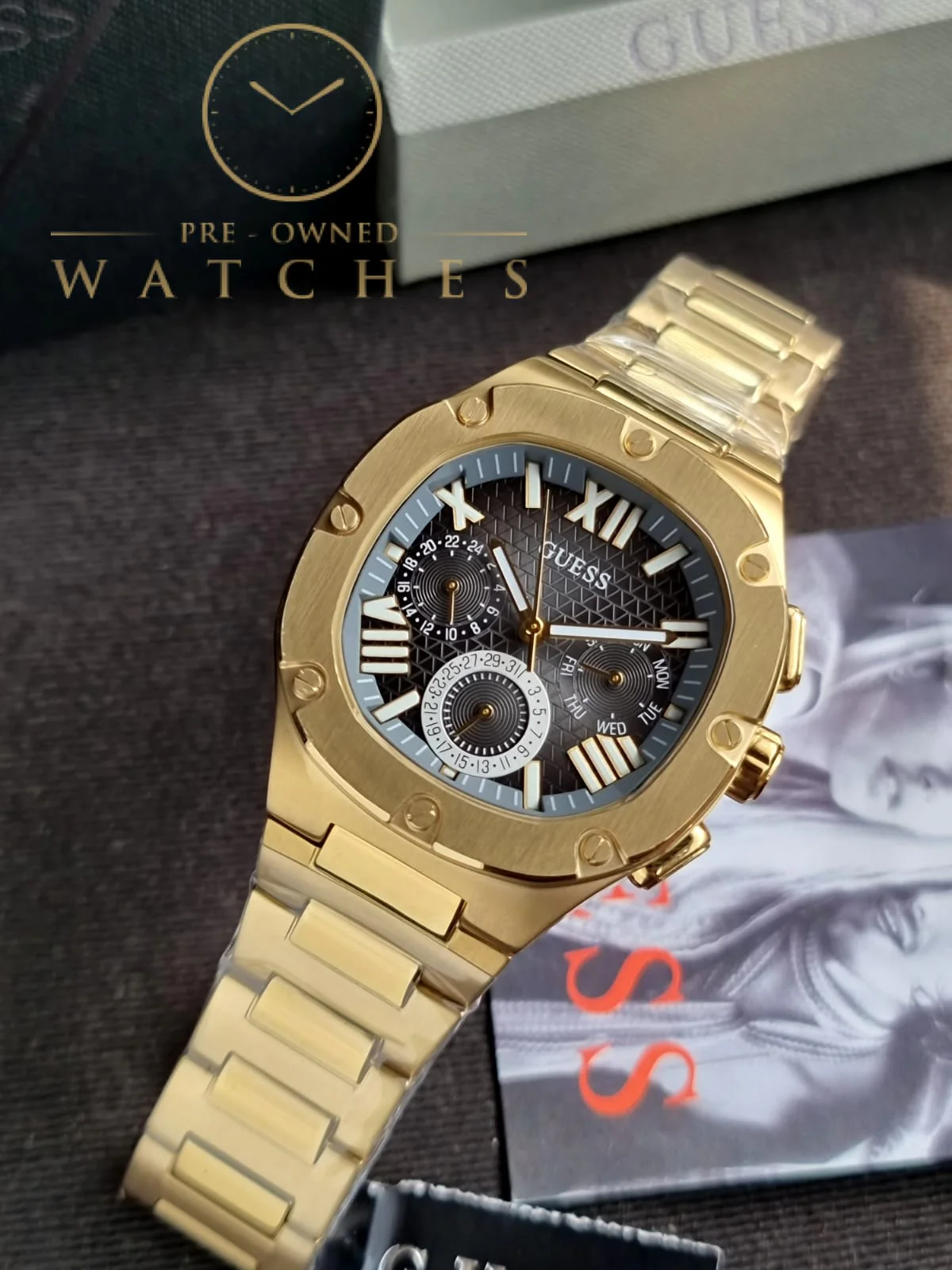 Guess Men’s Quartz Gold Stainless Steel Black Dial 42mm Watch GW0572G2 - Image 8