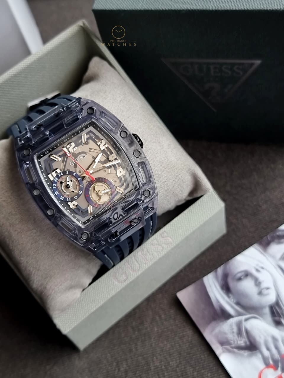 Guess Men’s Quartz Navy Blue Silicone Strap Navy Blue Dial 44mm Watch GW0499G1 - Image 4