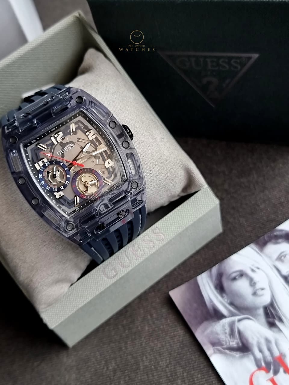 Guess Men’s Quartz Navy Blue Silicone Strap Navy Blue Dial 44mm Watch GW0499G1 - Image 5