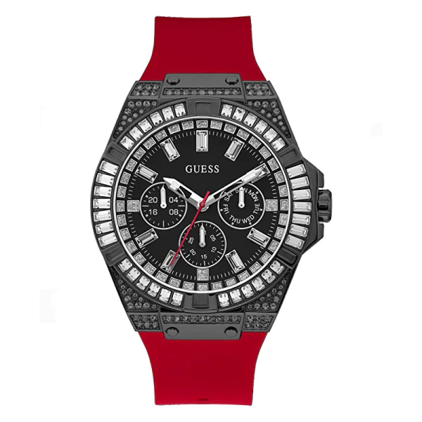 Guess Men’s Quartz Red Silicone Strap Black Dial 47mm Watch GW0208G6