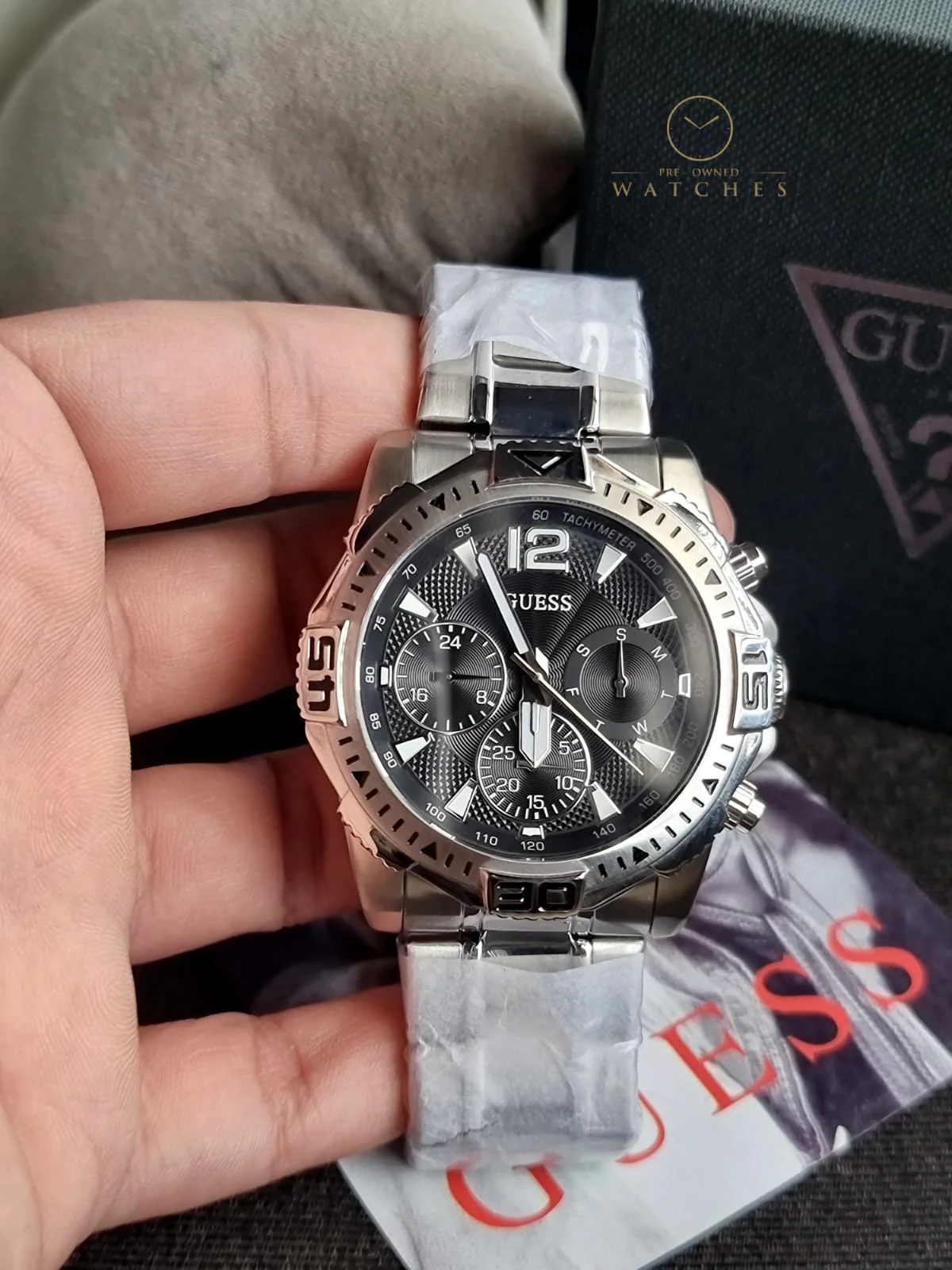 Guess Men’s Quartz Silver Stainless Steel Black Dial 43mm Watch GW0056G1 - Image 5