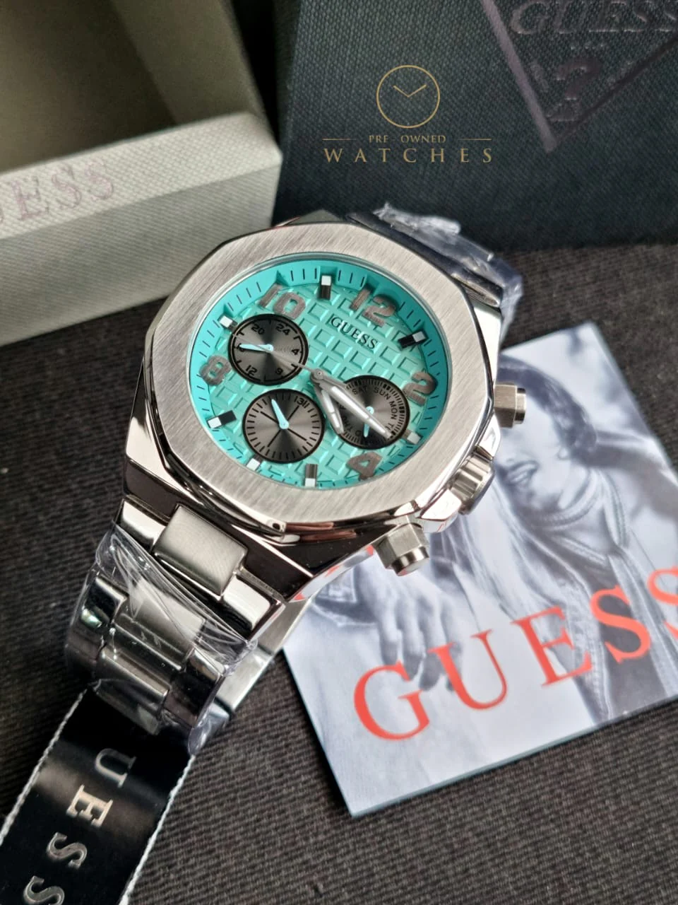 Guess Men’s Quartz Silver Stainless Steel Sky Blue Dial 46mm Watch GW0489G3 - Image 4