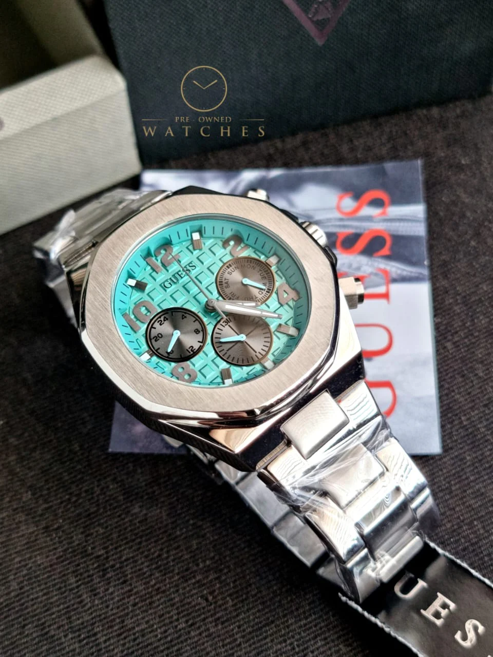 Guess Men’s Quartz Silver Stainless Steel Sky Blue Dial 46mm Watch GW0489G3 - Image 5
