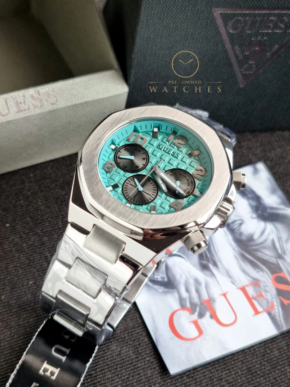 Guess Men’s Quartz Silver Stainless Steel Sky Blue Dial 46mm Watch GW0489G3 - Image 6