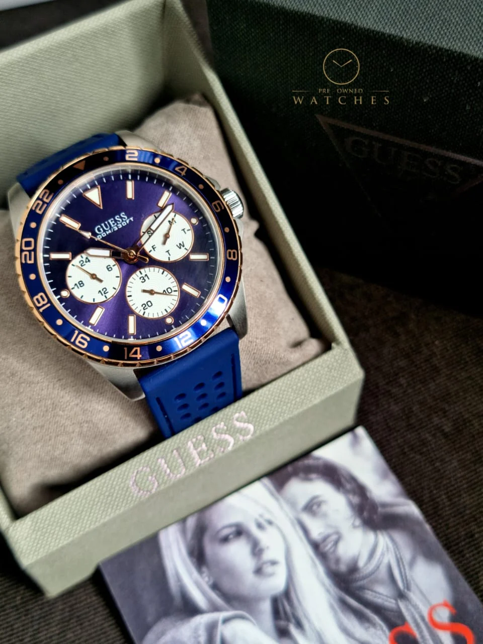 Guess Mens Multi Dial Watch with Silicone Strap, Blue, 44 mm, W1108G4 - Image 3